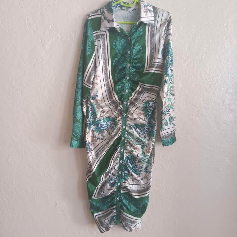 Fashion Nova midi bodycon dress womens Sz M paisley collar long sleeve buttons
